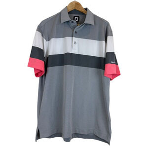 Footjoy Polo Shirt FJ Logo Pink Color Block Striped Golf Men's L‎ Southern Dune